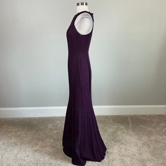 Beaded Mermaid Evening Gown Metallic Purple Size 8 Nightway Sleeveless Formal - Picture 5 of 12